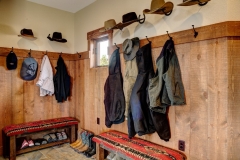 Mountain Home Mudroom Design - Exposed Live Wood Shelves & Backsplash